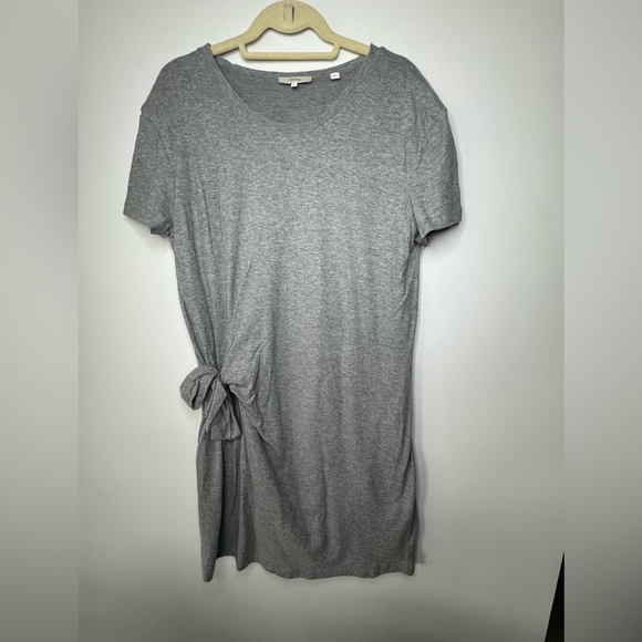 Vince Scoop Neck Grey T-Shirt Dress – Side Tie, Size Large - Picture 1 of 11